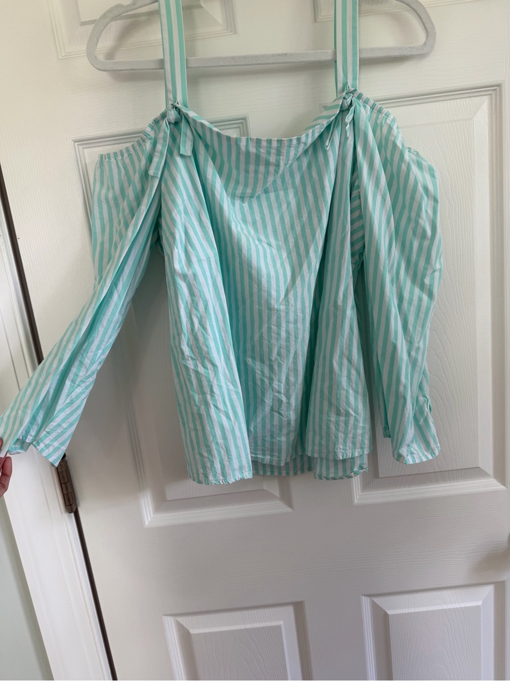 crown & ivy Mint Stripe Off-Shoulder Tunic Top
